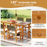 Tangkula 3 Piece Patio Dining Set 63” Outdoor Acacia Wood Rectangular Table with 2 Cushioned Bench