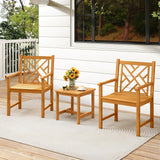 Tangkula 2 Pieces Slatted Patio Heavy Duty Acacia Armchairs with Inclined Backrest