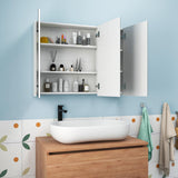 Mirrored Medicine Cabinet, Large Wide Wall Mounted Storage Cabinet with 3 Mirror Doors & Adjustable Shelf