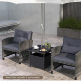 Tangkula Outdoor Table with Umbrella Hole, Rattan Umbrella Stand Table