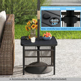 Tangkula Outdoor PE Rattan Side Table with 1.57” Umbrella Hole
