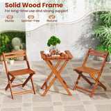 Tangkula 3 Pieces Solid Wood Patio Bistro Set with 2 Folding Chairs