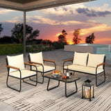 Tangkula Outdoor Conversation Set with Tempered Glass Coffee Table
