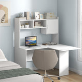 Tangkula L-Shaped Desk with Storage Hutch, Corner Computer Desk with Shelves & Cabinet, White