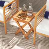 Tangkula Outdoor Folding Side Table, Hardwood Patio Bistro Table with Slatted Tabletop & X-Shaped Legs