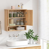 Tangkula Medicine Cabinet w/ 2 Rattan Doors, Wall Mounted Bathroom Cabinet Over The Toilet(No Back, Natural)