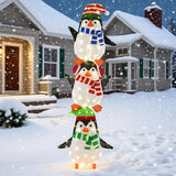 Tangkula Christmas Lighted Penguins Decoration with Warm White Lights and Cute Hats