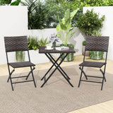 Tangkula 3 Piece Portable Foldable Dining Table and Wicker Chairs with Metal Frame