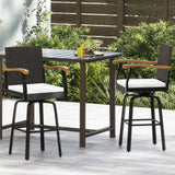 Tangkula Outdoor 360° Swivel Bar Stool with Cushion & Acacia Wood Armrests