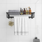 Tangkula Foldable Bathroom Shelf, Wall Mounted Bathroom Shelf Rack w/Adjustable Bar & Movable Hooks