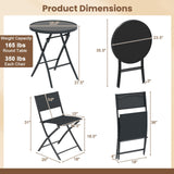 Tangkula 3 Piece Folding Bistro Set Patio Dining Furniture with Breathable Fabric Seat