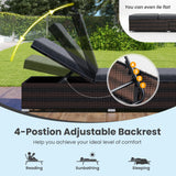 Tangkula Outdoor Chaise Lounge, Patio Wicker Lounge Chair w/ 4-Level Backrest, Heavy-Duty Metal Frame