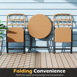 Tangkula 3 Piece PE Rattan Portaable Patio Round Dining Table and 2 Chairs