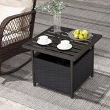 Tangkula Outdoor Table with Umbrella Hole, Rattan Umbrella Stand Table