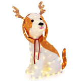 Tangkula 3.7 FT Outdoor Christmas Lighted Dog, 3D Xmas Beagle Dog with Antler, Furry Surface & 164 Warm White LED Lights