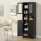 Tangkula 64.5" Tall Bathroom Storage Cabinet, Freestanding Linen Cabinet with Frost Glass Doors and Shelves