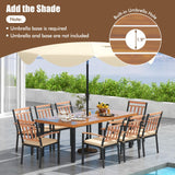 Tangkula 9 Pieces Patio Dining Set, Outdoor Acacia Wood Table and Chairs with Soft Cushions and 1.9” Umbrella Hole