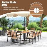 Tangkula 9 Pieces Patio Dining Set, Outdoor Acacia Wood Table and Chairs with Soft Cushions and 1.9” Umbrella Hole