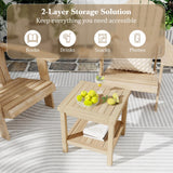 Tangkula 2-Tier Outdoor Side Table, Teak Wood End Table with Storage Shelf, Square Patio Snack Table