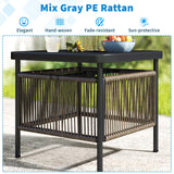 Tangkula Outdoor PE Rattan Side Table with 1.57” Umbrella Hole