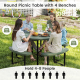 Tangkula 8 Person Picnic Table HDPE Outdoor Round Table and Bench Set