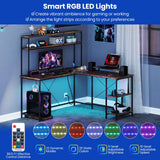 Tangkula L Shaped Desk with LED Strip with Power Outlets