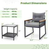 Tangkula 3 Piece Outdoor Conversation Set, Rattan Armchairs with 2-Layer Side Table