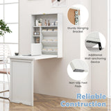 Tangkula Foldable Wall Mounted Desk, Floating Desk with Storage Shelves & Hooks
