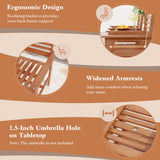 Tangkula Outdoor Patio Loveseat with Table, Wood 2-Seat Conversation Set with Coffee Table and Umbrella Hole