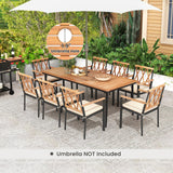 Tangkula 9-Piece Patio Dining Set, Outdoor Acacia Wood Dining Table with 1.9" Umbrella Hole& 8 Dining Chairs with Cross Hollow Back and Seat Cushions