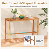 Tangkula Patio Bar Table with Slatted Tabletop and Footrest Crossbar