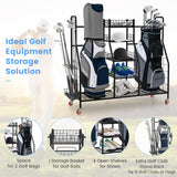 Tangkula Golf Bag Storage Rack for Garage, Heavy Duty Metal Double Golf Bag Storage Rack with Removable Golf Club Stand