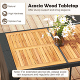 Tangkula 7 Piece Patio Wicker Bar Set, Patiojoy Outdoor Acacia Wood Bar Height Table & 6 Rattan Bar Stool Chairs