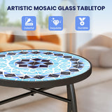 Tangkula Outdoor Side Table, 14" Mosaic Plant Stand, Round Accent Table