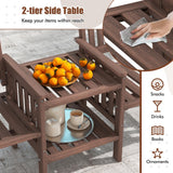 Tangkula Outdoor Fir Wood Loveseat with 2-Tier Side Table and Umbrella Hole