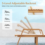 Tangkula Patio Chaise Lounge Chair, 5 Position Adjustable Acacia Wood Patio Lounger