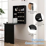 Tangkula Foldable Wall Mounted Desk, Floating Desk with Storage Shelves & Hooks