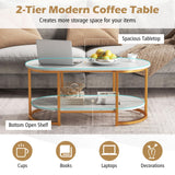 Tangkula Modern Coffee Table, 39” Oval Center Table w/White Faux Marble Top & Gold Finished Metal Frame (Modern, White, 39 Inch)