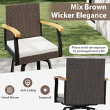 Tangkula Outdoor 360° Swivel Bar Stool with Cushion & Acacia Wood Armrests