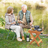 Tangkula Outdoor Folding Side Table, Hardwood Patio Bistro Table with Slatted Tabletop & X-Shaped Legs