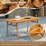 Tangkula 7 Pieces Patio Acacia Wood Dining Set Outdoor Table and 6 Cushioned Chairs
