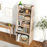 Tangkula 6 Tier Bookcase, Modern Bookshelf w/ 2 Adjustable Shelves & Flip-up Door, Wood Storage Cabinet with 5 Open Shelves