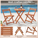 Tangkula 3 Pieces Solid Wood Patio Bistro Set with 2 Folding Chairs