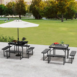 Tangkula 8 Person HDPE Outdoor Square Table and Bench Set with 4 Built-in Benches