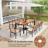 Tangkula 9 Piece Outdoor Dining Table & Chairs Set, Rectangular Table w/Acacia Wood Top & Umbrella Hole