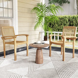 Tangkula Teak Wood Armchair with Slatted Seat & Curved Seat