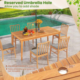 Tangkula 7 Piece Patio Wood Dining Set with Umbrella Hole with Metal Frame