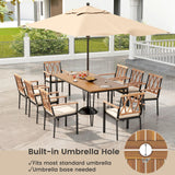 Tangkula 9 Piece Patio Dining Set, Outdoor Rectangular Dining Table w/Acacia Wood Top & Umbrella Hole