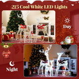 Tangkula 3-Piece Christmas Lighted Iridescent Reindeer Family Set with 215 Cold White LED Lights and Ground Stakes
