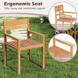 Tangkula Outdoor Teak Wood Chair with Slatted Seat & Backrest